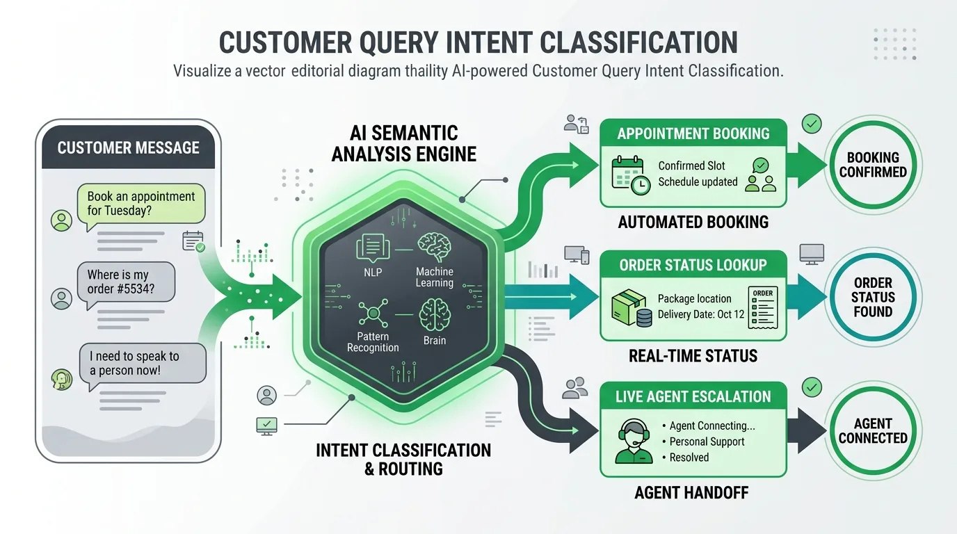 Comparative capability matrix across static replies, decision tree bots, and intelligent generative AI assistants